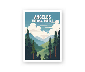 Angeles, National Forest Illustration Art. Travel Poster Wall Art. Minimalist Vector art