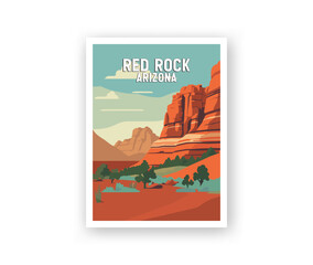Red Rock, Arizona Illustration Art. Travel Poster Wall Art. Minimalist Vector art