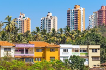 slum areas and poverty behind highrise buildings in the city professional photography