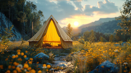 Outdoor Tent, Simple Bright  Yellow