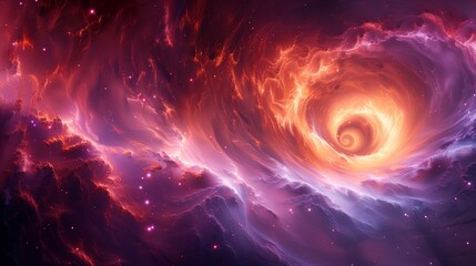 Cosmic vortex in vibrant hues: digital artwork of a mesmerizing space vortex swirling in vivid red and purple colors - obrazy, fototapety, plakaty