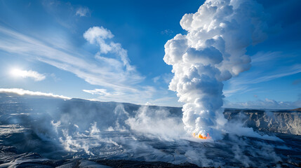 A volcanic vent, with steam rising as the background, during a fumarole activity - obrazy, fototapety, plakaty
