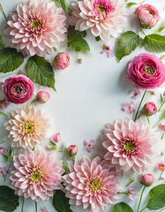 Elegant Floral Arrangement with Pink Dahlias and Roses on a Light Background
