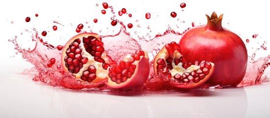 A close-up image showing a pomegranate being splashed with water