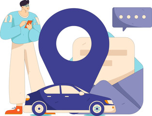 Flat vector concept operation hand drawn illustration of people taking a taxi
