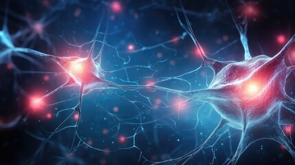 Naklejka na ściany i meble Detailed neurons network with glowing synapses