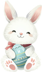 The Easter white rabbit with Easter colored egg