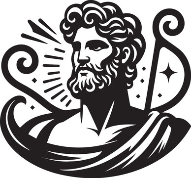God Hermes illustration. God Mercury illustration. Simple Hermes black and white illustration. Roman goddess Mercury. Greek God Hermes. Greek mythology. Roman mythology