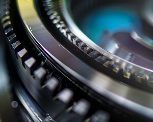 Closeup on the precision engineering behind the seamless movement of a DSLR lenss aperture blades - obrazy, fototapety, plakaty