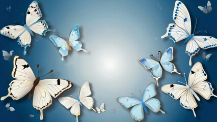 butterflies in the corner  of the background with text empty space in the middle with colorful design on the background in orange red and different color card decoration and design 