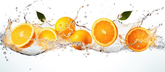 Oranges are dropping into the water causing splashes