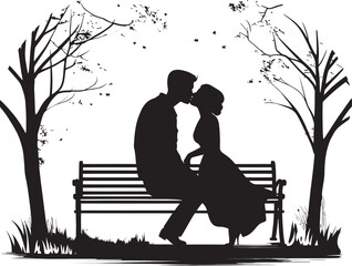 Endearing Embrace Graphic Logo of a Couple Sharing a Tender Moment on a Bench Affection Avenue Illustration of a Loving Couple Sharing a Kiss on a Bench