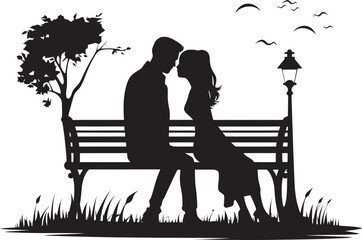 Affection Avenue Illustration of a Loving Couple Sharing a Kiss on a Bench Blissful Bench Iconic Graphic of a Couples Sweet Kiss on a Bench