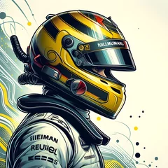 Gardinen Abstract image of formula 1 driver with helmet  © saad