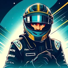 Foto op Canvas Abstract image of formula 1 driver with helmet  © saad