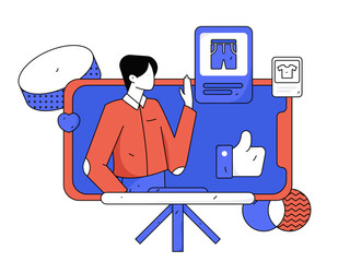 Holiday shopping people doing e-commerce online shopping flat vector concept operation hand drawn illustration

