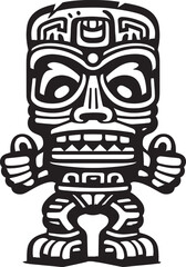 Tiki Treasures Iconic Design Featuring a Full Body Thick Lineart Tiki Unveiling Mysteries of the Tropics Tribal Tunes Vector Graphic of a Full Body Thick Lineart Tiki Playing Traditional Island Music