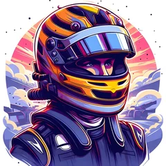 Gardinen Abstract image of formula 1 driver with helmet  © saad