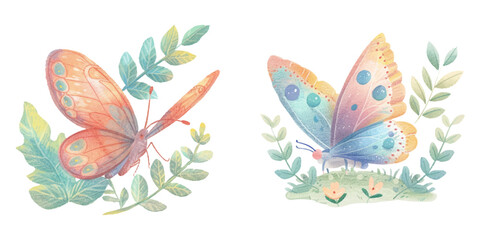 cute butterfly watercolour vector illustration