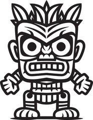 Tribal Totem Bold Tiki Character in Thick Lineart Vector Graphic Tropical Guardian Full Body Tiki Illustration with Striking Thick Lineart