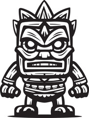 Pacific Pulse Iconic Tiki Symbol Presented in Bold Thick Lineart Vector Form Jungle Jewel Full Body Tiki Icon with Intricate Thick Lineart Patterns