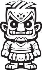 Pacific Pulse Iconic Tiki Character Depicted in Striking Thick Lineart Vector Form Jungle Jewel Full Body Tiki Icon with Detailed Thick Lineart Embellishments