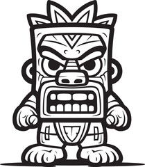 Pacific Pulse Iconic Tiki Symbol Presented in Bold Thick Lineart Vector Form Jungle Jewel Full Body Tiki Icon with Detailed Thick Lineart Embellishments