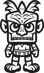 Tropical Totem Graphic Design Featuring a Full Body Thick Lineart Tiki Character Polynesian Patron Vector Logo of a Thick Lineart Tiki Character