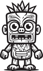 Pacific Patron Iconic Tiki Design with Thick Lineart in Full Body Vector Tribal Titan Bold Vector Character in Full Body Thick Lineart