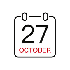 October 27 date on the calendar, vector line stroke icon for user interface. Calendar with date, vector illustration.