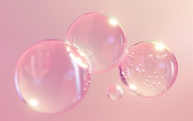 Three pink bubbles floating in the air