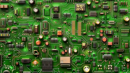 Fototapeta premium Intricate PCB patterns with microchip details a tech enthusiasts dream background
