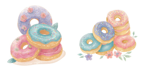 cute donuts watercolour vector illustration 