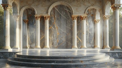 Display your luxury stationery products in exquisite style against a backdrop of a Classical Greek Agora, with a majestic marble podium in focus.