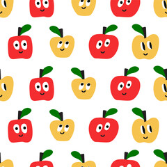 Cute apples. Fruits seamless pattern. Vector graphic design. Hand drawn illustration.