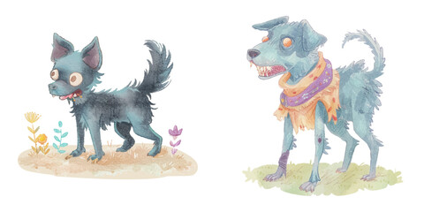 dog zombie watercolour vector illustration