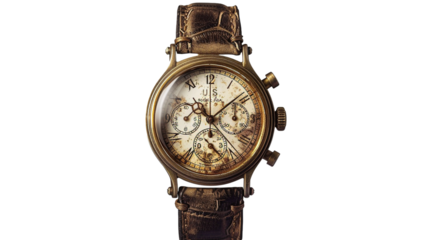 A vintage-inspired timepiece, its aged patina and classic design evoking a sense of nostalgia while remaining effortlessly chic.