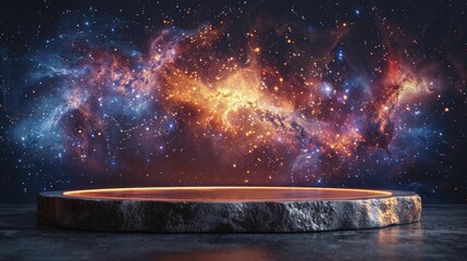 Enhance any space-themed event with the captivating Starry Night Podium against a Cosmic Galaxy Background for astronomy product displays.