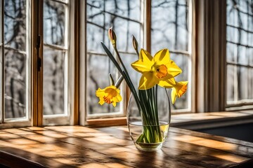 daffodils in a window