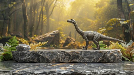A captivating display featuring a Timeless Granite Podium against a Prehistoric Dinosaur Landscape backdrop, perfect for educational toys.