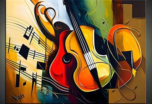 abstract music background with guitar and notes in black and orange colors