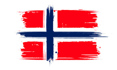 Vector Norwegian Flag Rough Brush Stroke Painting