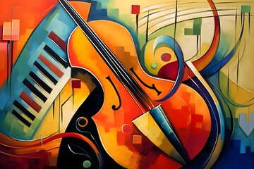 abstract colorful music background with violoncello and piano illustration