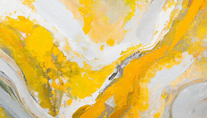 Yellow white abstract fluid painting, liquid art texture. Acrylic or oil paint. Marble pattern.