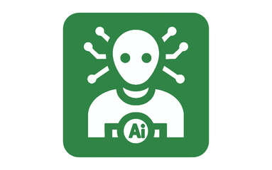 Head icon ai symbol. Ai work icon. Ai powered symbol. Machine learning icon. Isolated, transparent green.