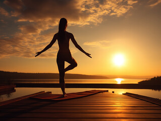 Yoga Pose, Yoga Mat, Peaceful, Practicing yoga on a beach at sunrise, Clear sky, Photography, Silhouette lighting, Lens Flare