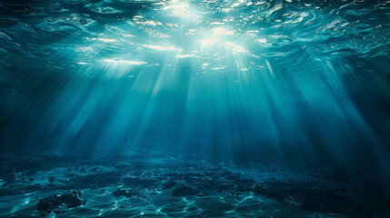 Aquatic Elegance: Deep Sea Light Rays Filtering Through Ocean Water - obrazy, fototapety, plakaty