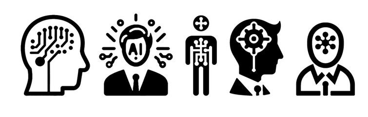 Set of ai icons. Ai symbols. AI improved business. Ai workforce sign. Powered by artificial intelligence symbol. Transparend, isolated, cut out ai symbol.