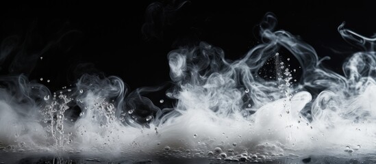 Smoke is ascending from a cooking pan placed on a dark black surface - obrazy, fototapety, plakaty