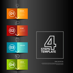 Four simple colorful folded paper steps process infographic template on dark background - 764774696